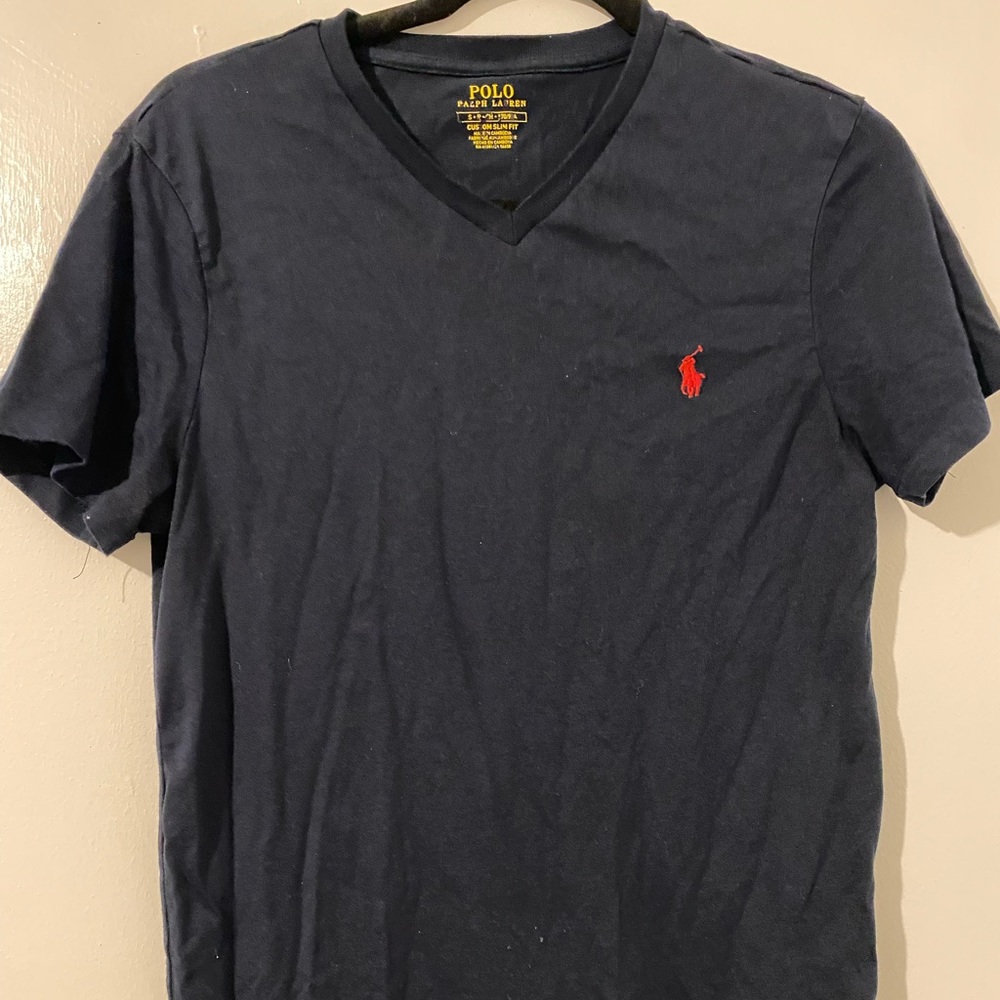 Polo v-neck Tshirt navy blue Sz small